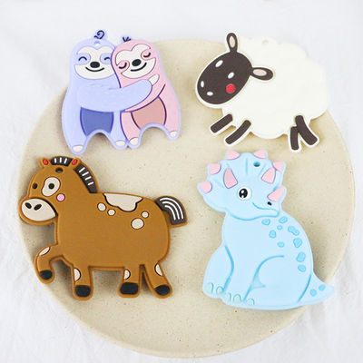 Koyun Atı Dino Şekilli Renkli Bebek Kişiselleştirilmiş Silikon Diş Kaşıyıcı
