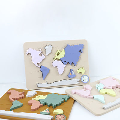 Yeni yürümeye başlayan çocuklar için Silikon Dünya Haritası Kişiselleştirilmiş Bebek Puzzle Montessori Eğitici