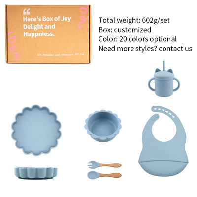 Modern Stil Silikon Yemek Cihazları Seti, BPA Serbest Bebek Silikon Tabak kase bardak bib kaşık çatal besleme Seti