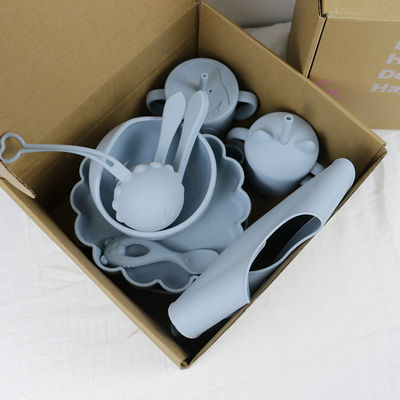 Modern Stil Silikon Yemek Cihazları Seti, BPA Serbest Bebek Silikon Tabak kase bardak bib kaşık çatal besleme Seti