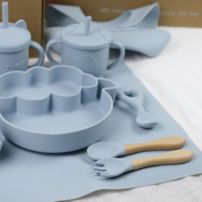 Modern Stil Silikon Yemek Cihazları Seti, BPA Serbest Bebek Silikon Tabak kase bardak bib kaşık çatal besleme Seti