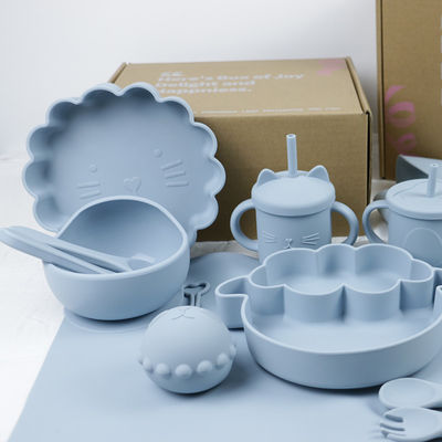 Modern Stil Silikon Yemek Cihazları Seti, BPA Serbest Bebek Silikon Tabak kase bardak bib kaşık çatal besleme Seti