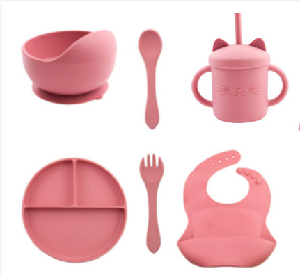 Özel Pantone Renkli silikon yemek seti 5 Pcs Silikon Emme Vayırma Seti Gıda Sınıfı Malzemesi OEM ODM