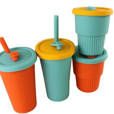 Seyahat Kampı Katlanabilir Silikon Kahve Fincanı 350ml Hasır Kapaklı