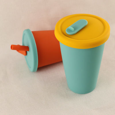 Seyahat Kampı Katlanabilir Silikon Kahve Fincanı 350ml Hasır Kapaklı