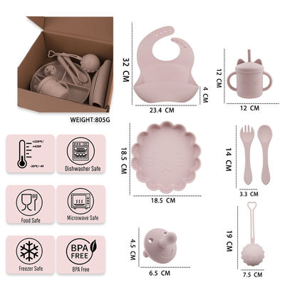 Çocuklar için özel kutu paketi küçük çocuk Silicone Masa Tablosu Takımı Cup Plate Bowl Spoon Fork Bib ile