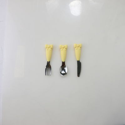 Bow Know Paslanmaz Çelik Bebek Kaşık Silikon Saplı Çatal Bıçak Besleme Seti