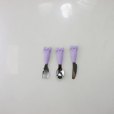 Bow Know Paslanmaz Çelik Bebek Kaşık Silikon Saplı Çatal Bıçak Besleme Seti