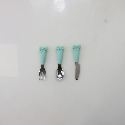 Bow Know Paslanmaz Çelik Bebek Kaşık Silikon Saplı Çatal Bıçak Besleme Seti