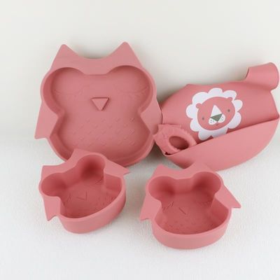Toptan Bebek Geschirr Led Sütten Kesme Silikon Önlük Kaşık Kase Kaşık Kase Plaka Silikon Bebek Besleme Sofra Seti Ürün