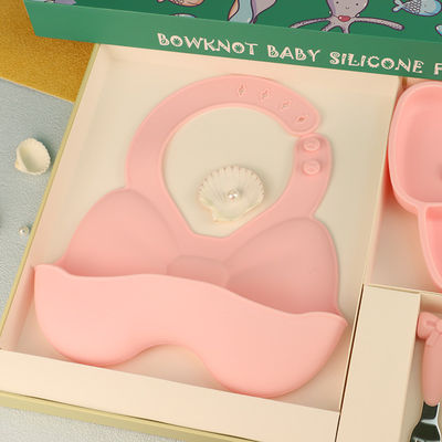 Çok Renkli Silikon Mikrodalga Güvenli Bebek Tabakları Yay Düğümlü Kız Besleme Seti