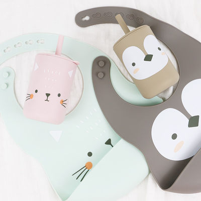 Su geçirmez ve temizlenmesi kolay Silikon Bebek Bib 0-4 Yıllık basılı hayvan modeli silikon besleme bib