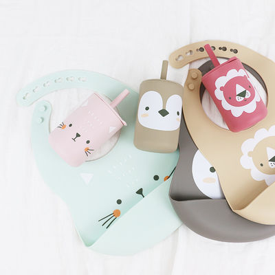 Su geçirmez ve temizlenmesi kolay Silikon Bebek Bib 0-4 Yıllık basılı hayvan modeli silikon besleme bib