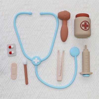 ODM Bebek Silikon Oyuncakları Çevre dostu MOQ 100 BPA Ücretsiz Çocuk Silikon Doktor Kiti