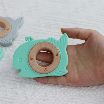 Yapıştırılabilir Dişleme Ahşap Yüzük Hayvan Deseni ile Çok Fonksiyonlu Silikon Bebek Dişleri