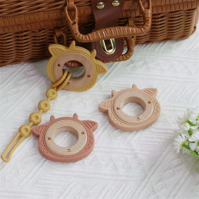 Yapıştırılabilir Dişleme Ahşap Yüzük Hayvan Deseni ile Çok Fonksiyonlu Silikon Bebek Dişleri