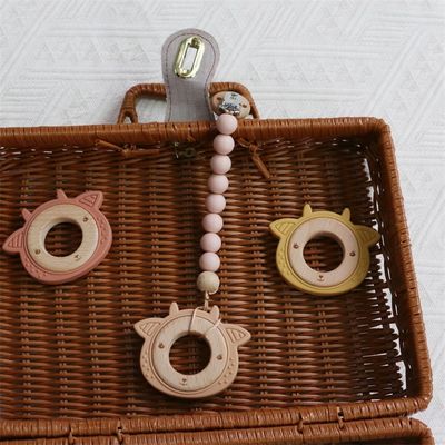 Yapıştırılabilir Dişleme Ahşap Yüzük Hayvan Deseni ile Çok Fonksiyonlu Silikon Bebek Dişleri