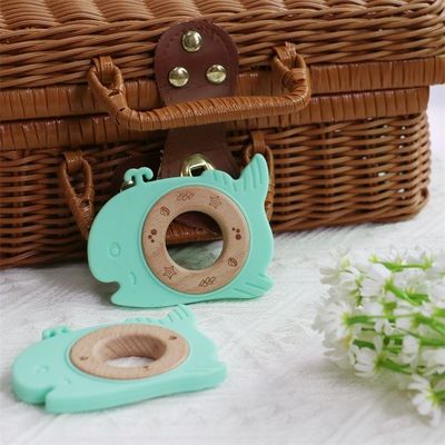 BPA Serbest Silikon Bebek Dişleri Ahşap Yüzükle Bebekler İçin Diş Çekimi