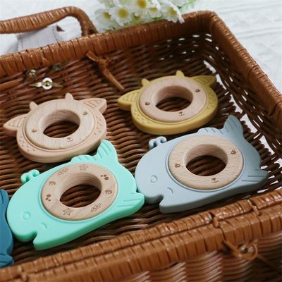 BPA Serbest Silikon Bebek Dişleri Ahşap Yüzükle Bebekler İçin Diş Çekimi