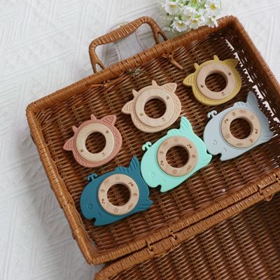 BPA Serbest Silikon Bebek Dişleri Ahşap Yüzükle Bebekler İçin Diş Çekimi