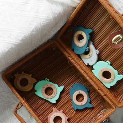 BPA Serbest Silikon Bebek Dişleri Ahşap Yüzükle Bebekler İçin Diş Çekimi