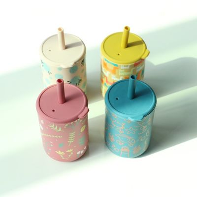 Kapasite 200ml İçme Kupası Silikon Çocuk Kupası Tarzı Yazdırma Hayvan Tatlı Silikon Bebek Eğitim Kupası Samanlı