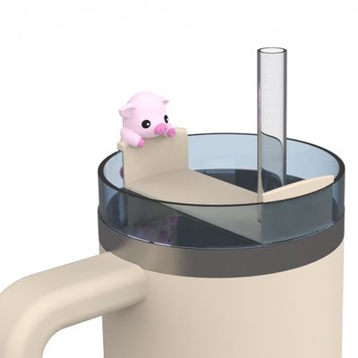 Sevimli Hayvan Silikon Hasır Kapakları ve Şişe Aksesuarları – 4'lü Tumbler Dekorasyon Seti