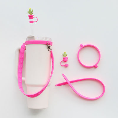 Şişe Mug Tumblers için özel silikon şişe aksesuarları 4 silikon saman topper ve silikon şerit hediye